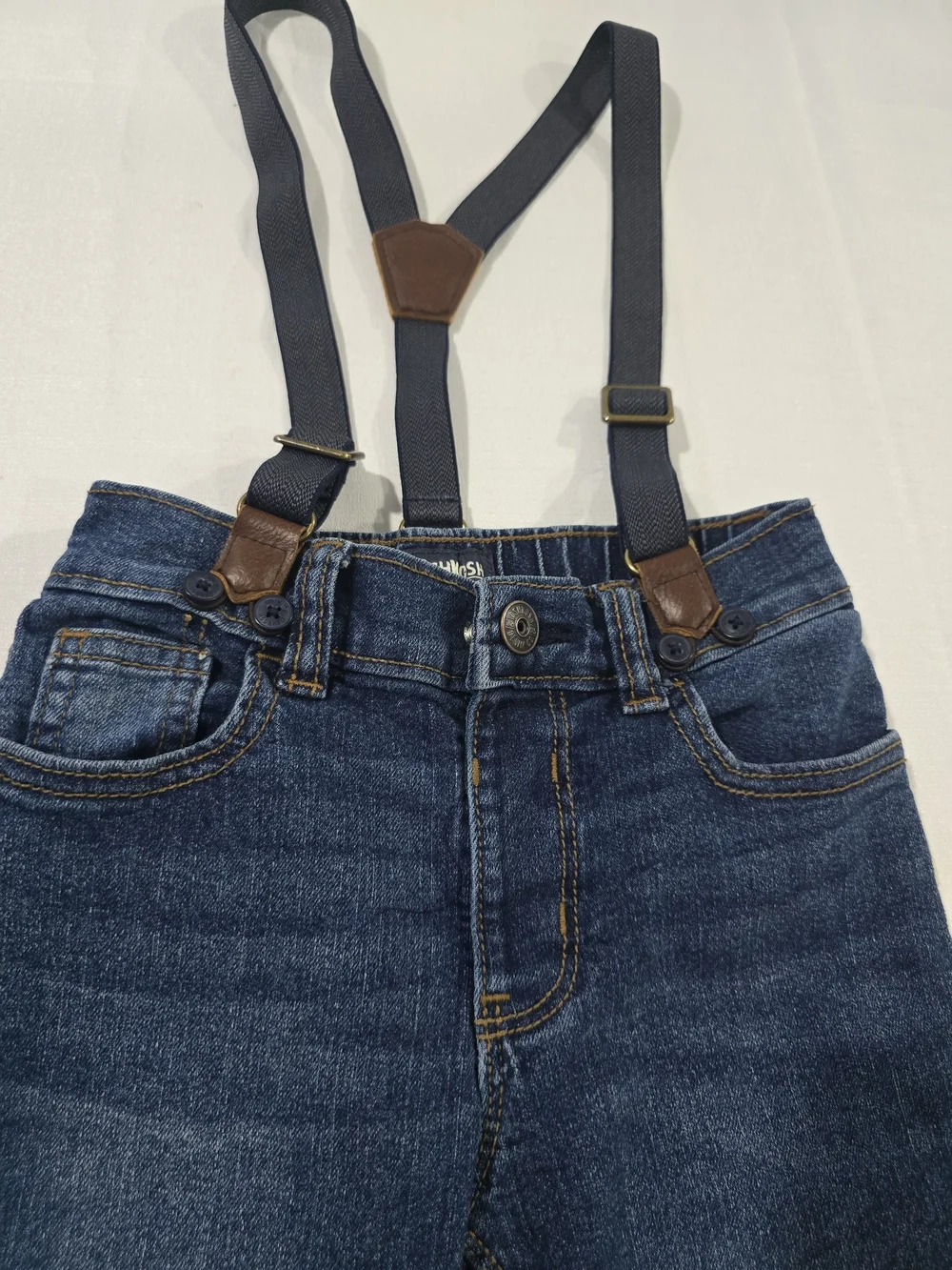 OshKosh B'gosh Dark Blue Denim Jeans with Navy Suspenders - Size 4T